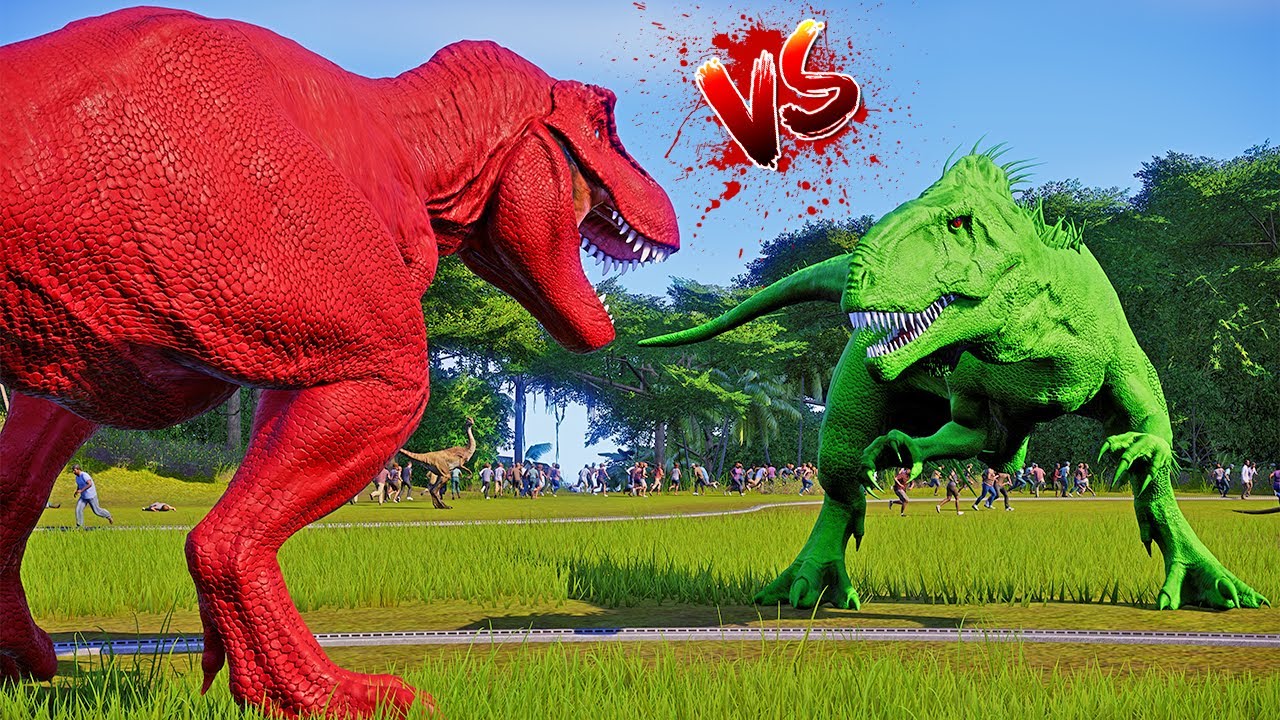 The Red T-Rex beats them all. Green I-Rex vs Bluse Spinosaurus, Indoraptor vs Spinosaurus