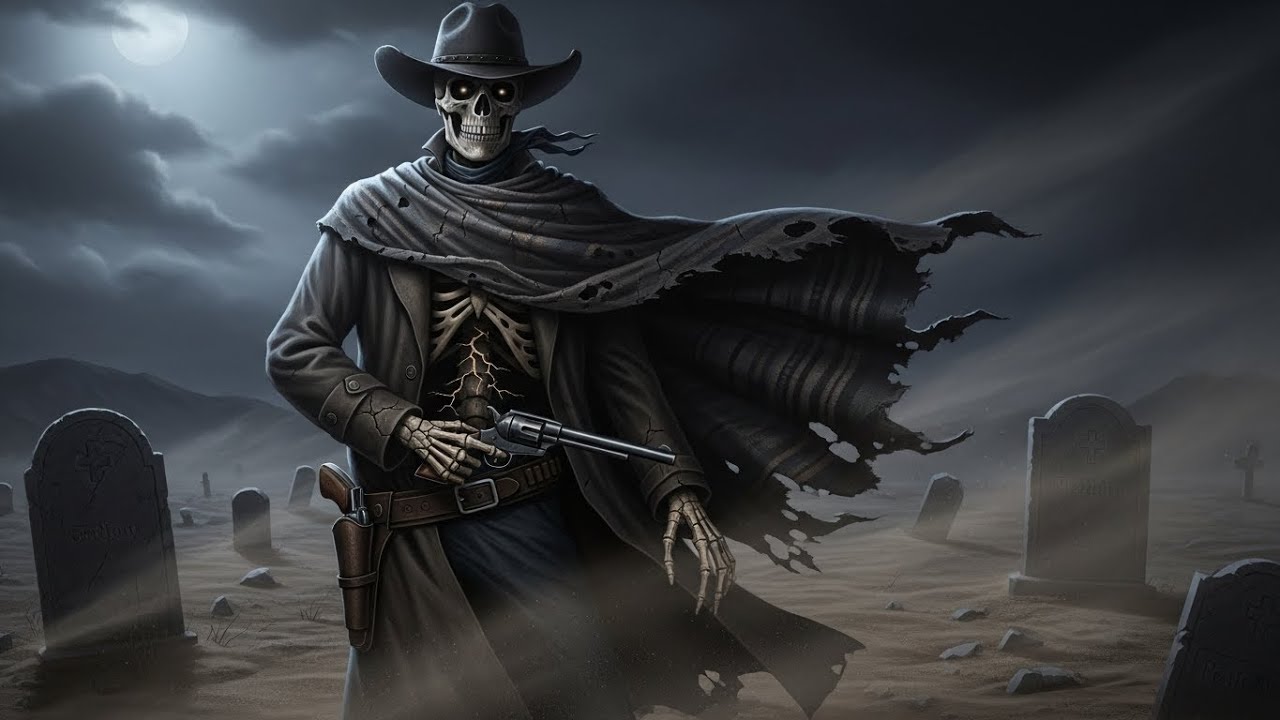 Skeletal Skull Cowboy Drinking Whiskey | Dark Western Music 4K