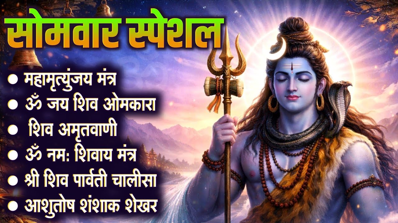सोमवार  स्पेशल भजन : मृत्युंजय मंत्र, ॐ जय शिव ओंकारा, अमृतवाणी, ॐ नमः शिवाय धुन व शिव चालीसा