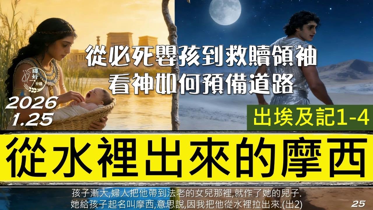 [糧好7分鐘] 1月25日 出1-4 | 從水裡出來的摩西 | 從必死嬰孩到救贖領袖看神如何預備道路 | 一年一遍聖經 2026