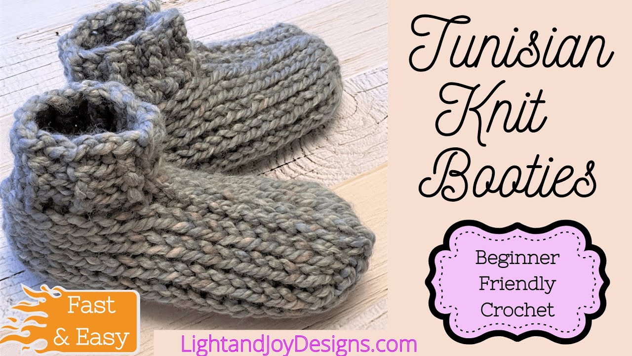 Tunisian Knit Booties   Easy Tunisian Crochet Slippers   Light and Joy Designs
