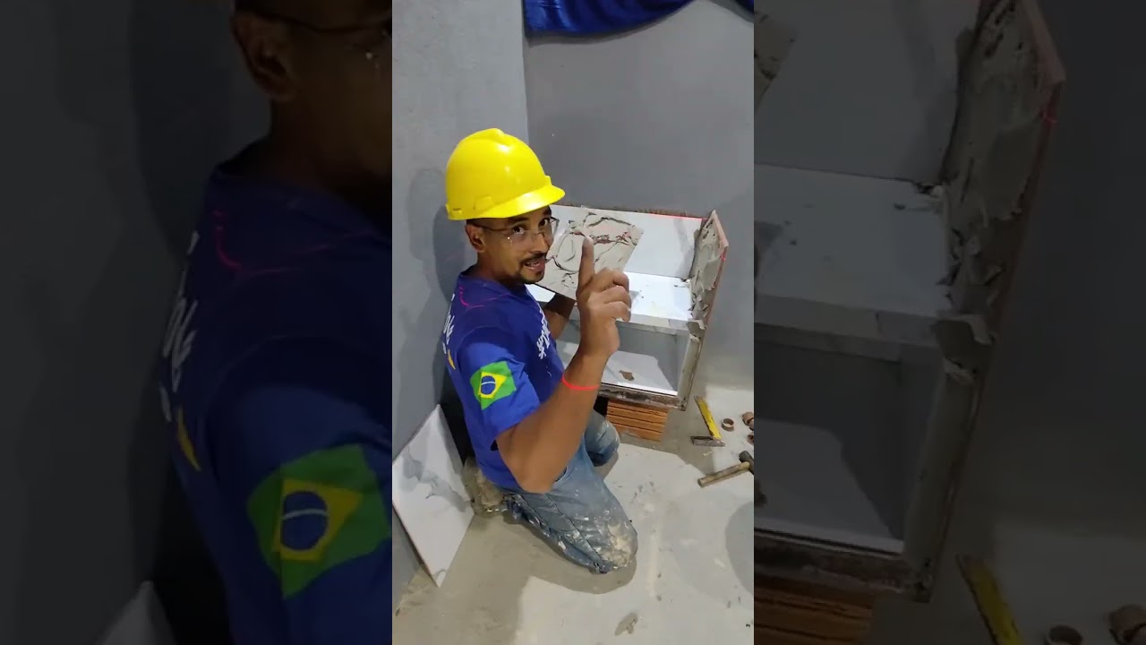 Como fazer gabinete para banheiro feito com porcelanato com @Mãos do pedreiro 🤲