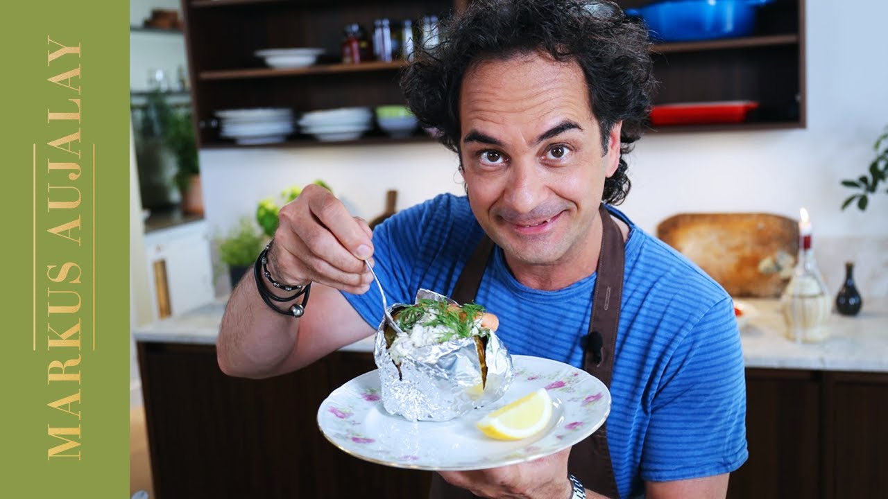 Bakad potatis med kallrökt lax, dill och äpple | Markus Aujalay
