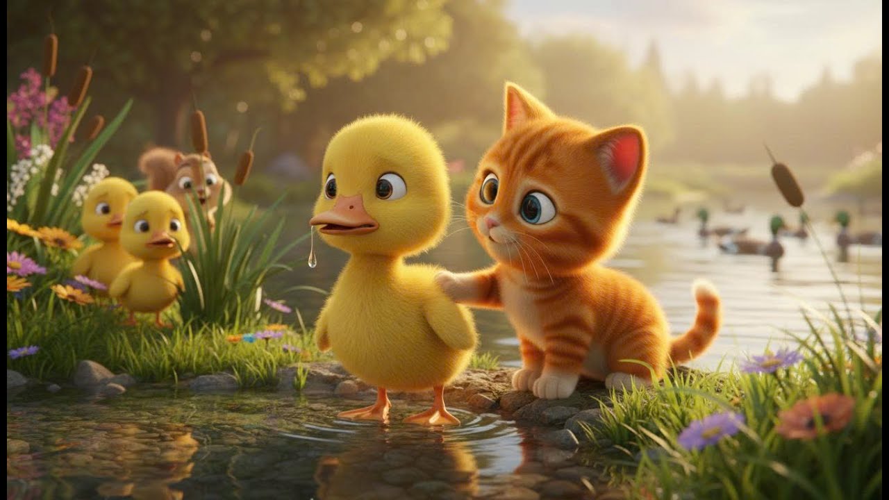 Learning to Swim! Sunny the Cat Helps a Duckling Overcome Fear of Water | Spring Story