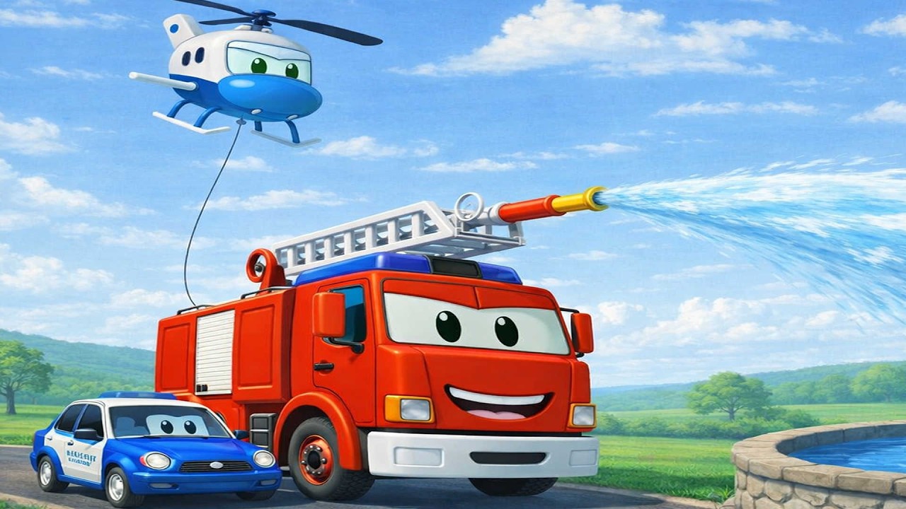 Fire Truck & Helicopter Save the Day with Water Power! 🚒💦|  Rescue Vehicles Animation
