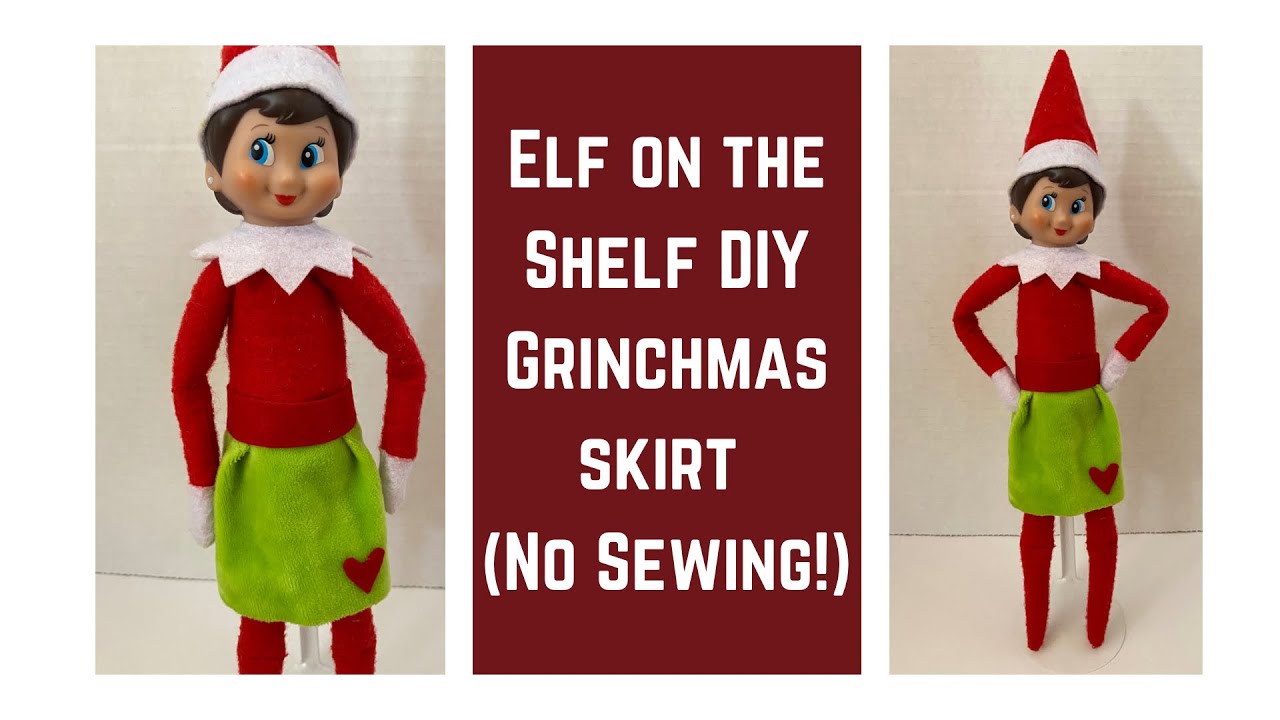 Elf on the Shelf ideas. DIY Grinchmas themed skirt made from Dollar Tree items. No sewing required!