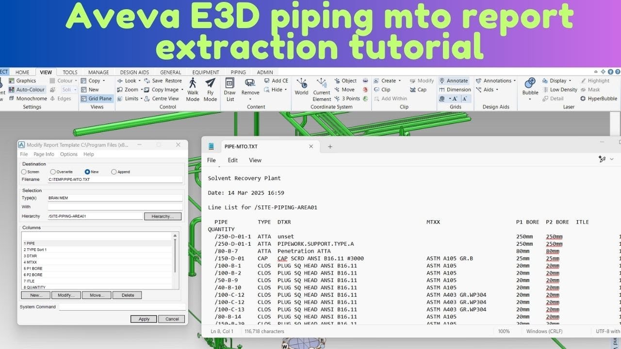 Aveva E3D Piping MTO Extraction Report Tutorial – Step by Step Guide