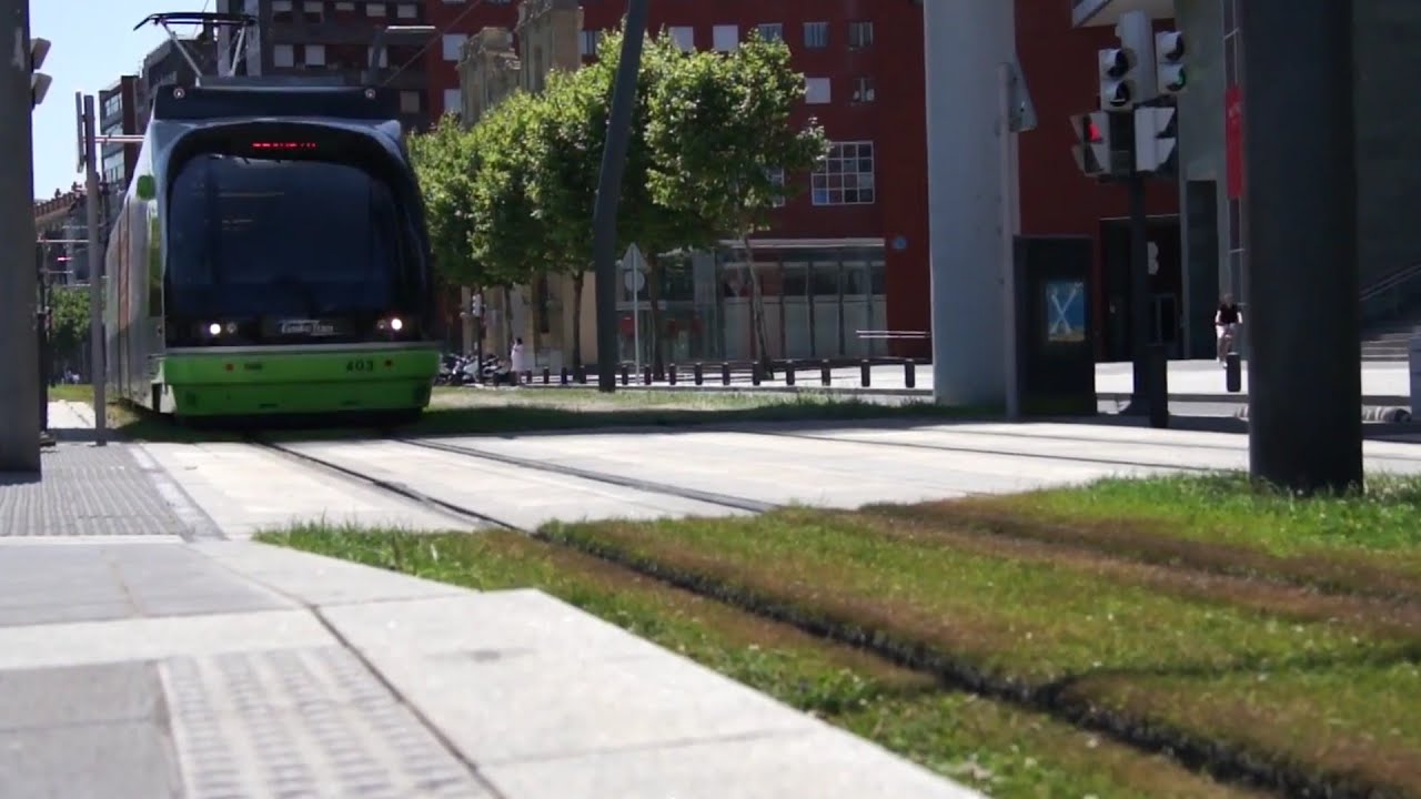 Euskotren Tranbia - Bilbao Tram #403 arrives at Euskalduna Station &bull; Spain (July 9, 2013)