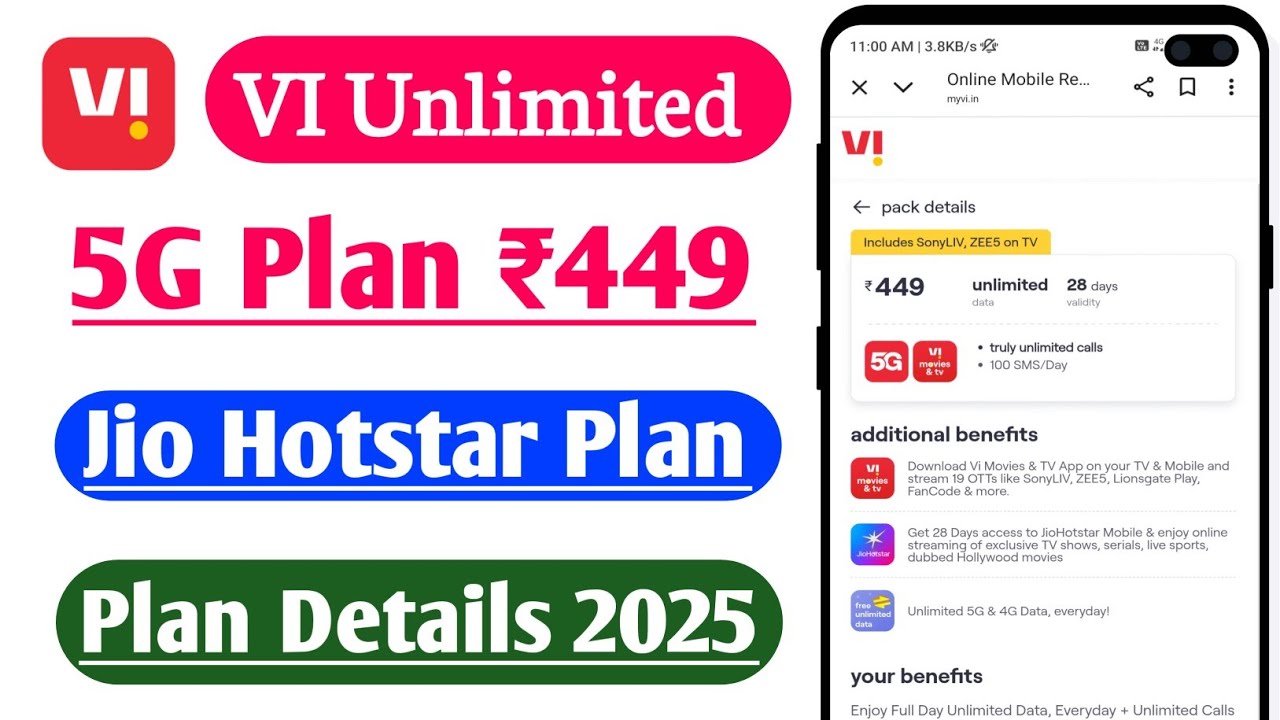 VI Unlimited Recharge Plans Rs 449 With Jio Hotstar Subscription All Details
