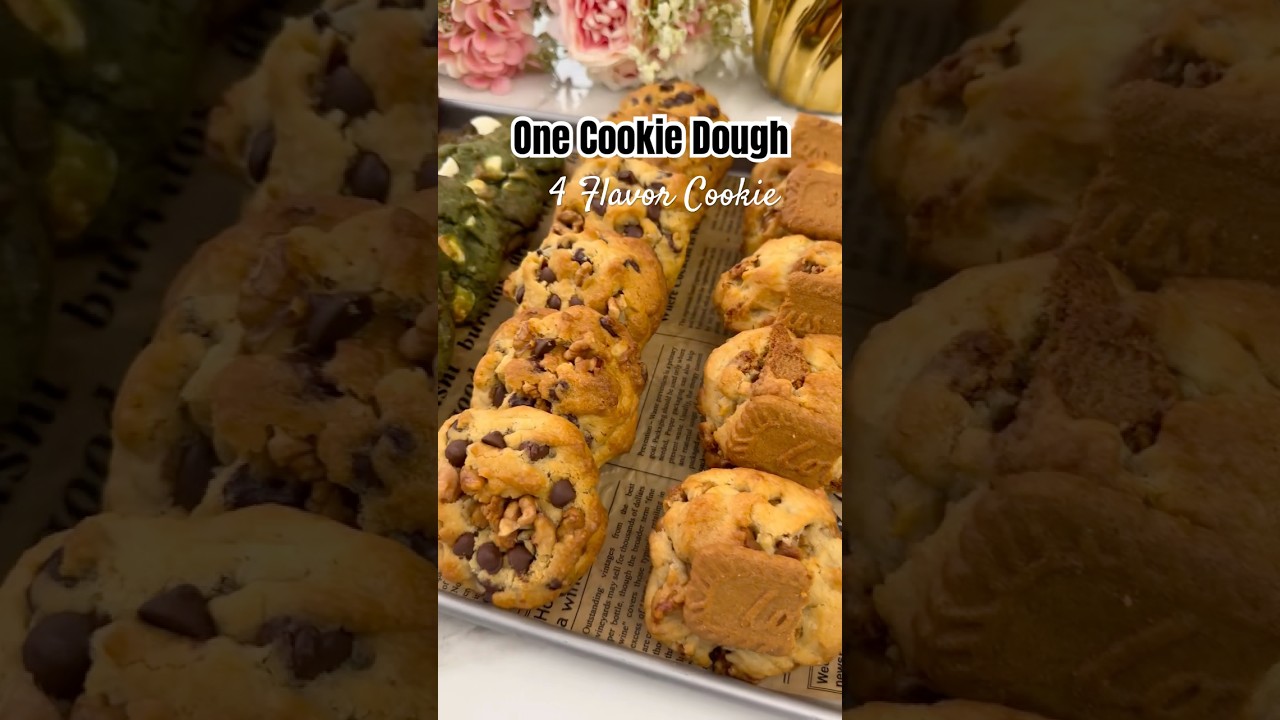 One Cookie Dough Four Flavor New York Style Chocolate Chip #recipe #cookies #baking
