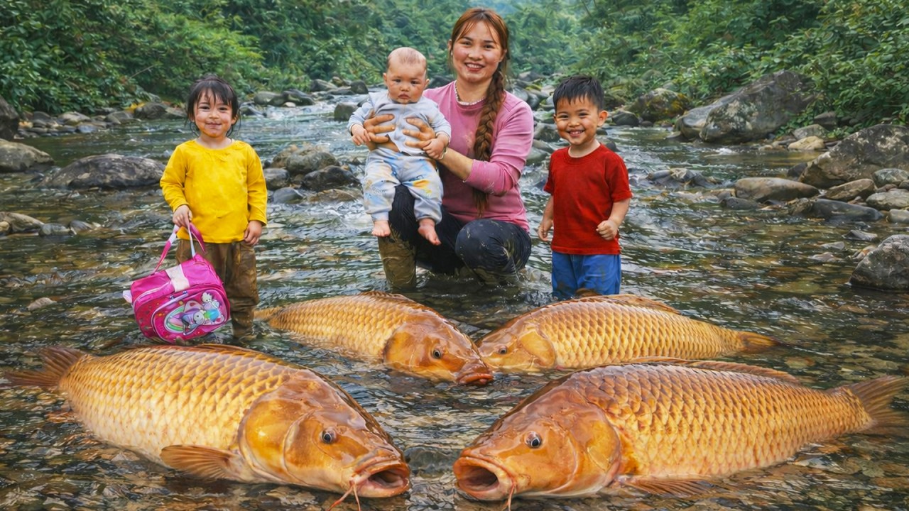 Surprisingly Found a Baby While Fishing – Catching Giant River Fish!