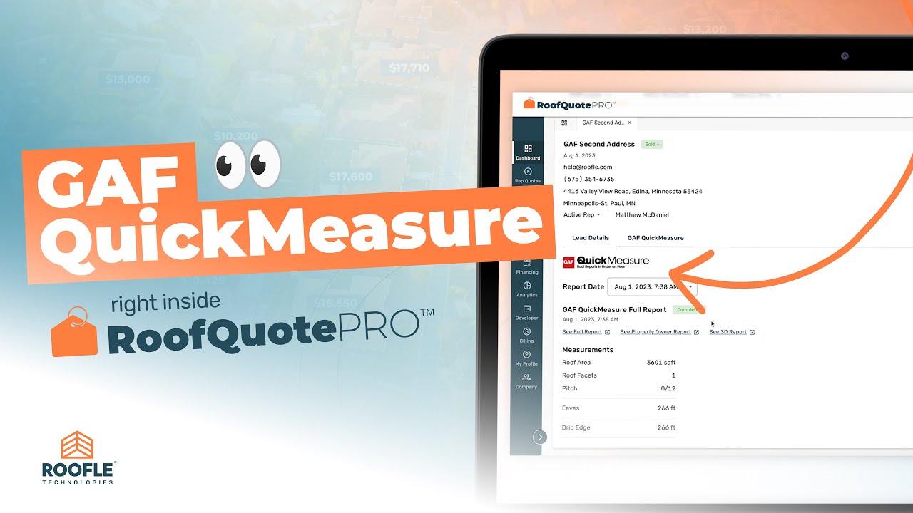GAF QuickMeasure&trade; Integration Detailed Measurement Reports In Roof Quote PRO&trade;