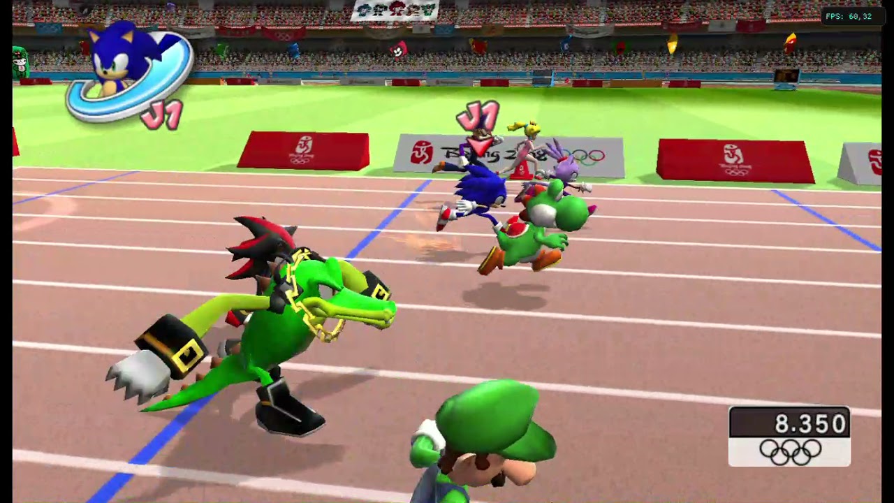 Mario & Sonic en los Juegos Olímpicos Beijing 2008 de Wii con Dolphin. Atletismo 100 m lisos