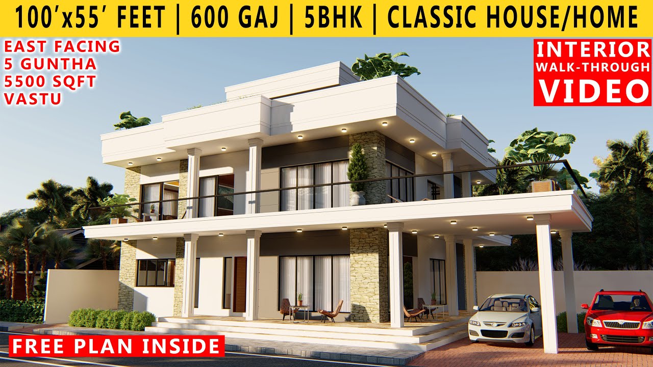 100' x 55' FEET HOUSE DESIGN | 5BHK BUNGALOW  | 600 GAJ | 5500 SQUARE FEET HOUSE PLAN | DUPLEX PLAN