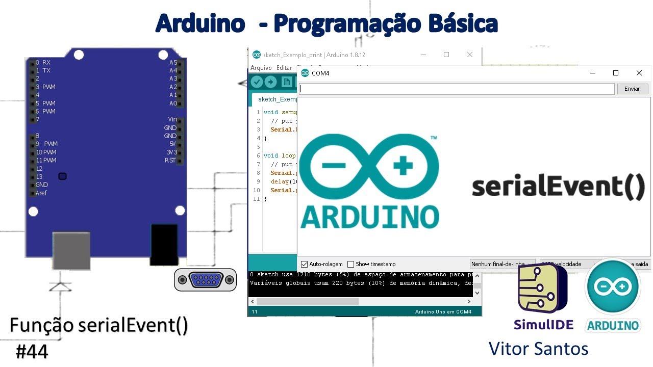 Funções serialEvent() e Serial.available() no Arduino (SimulIDE)