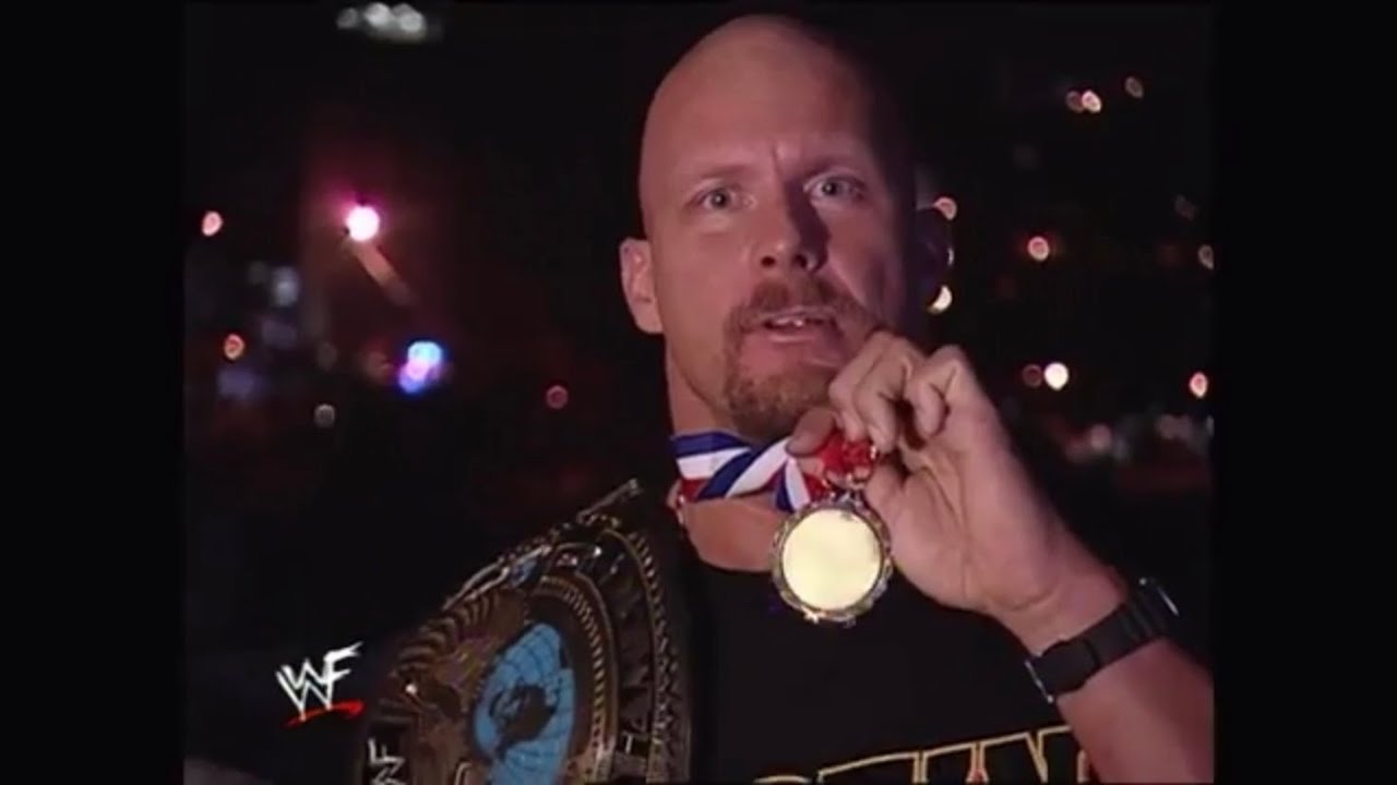 Stone Cold Steve Austin Throws Kurt Angles Gold Medals Off A Bridge WWE Smackdown 8-30-2001