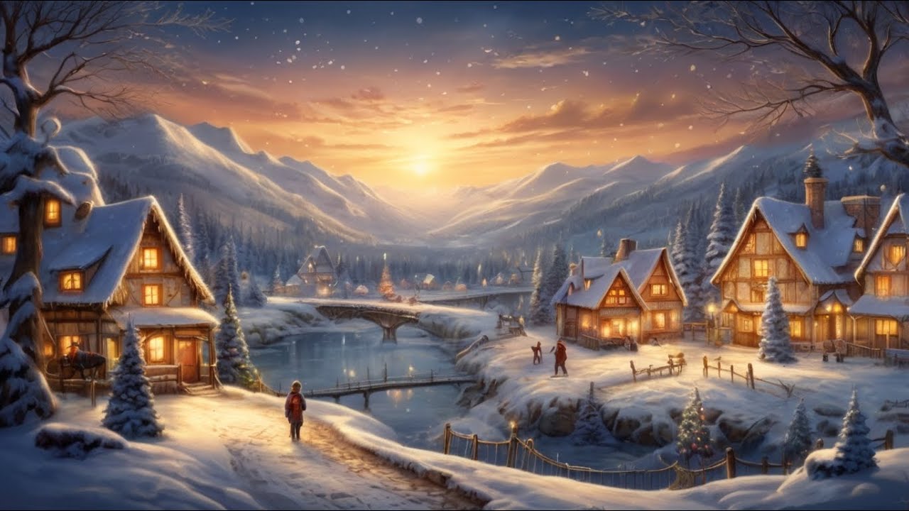 Christmas Village Frame TV Art Modern Abstract Screensaver Framed 4K HD Wallpaper Winter