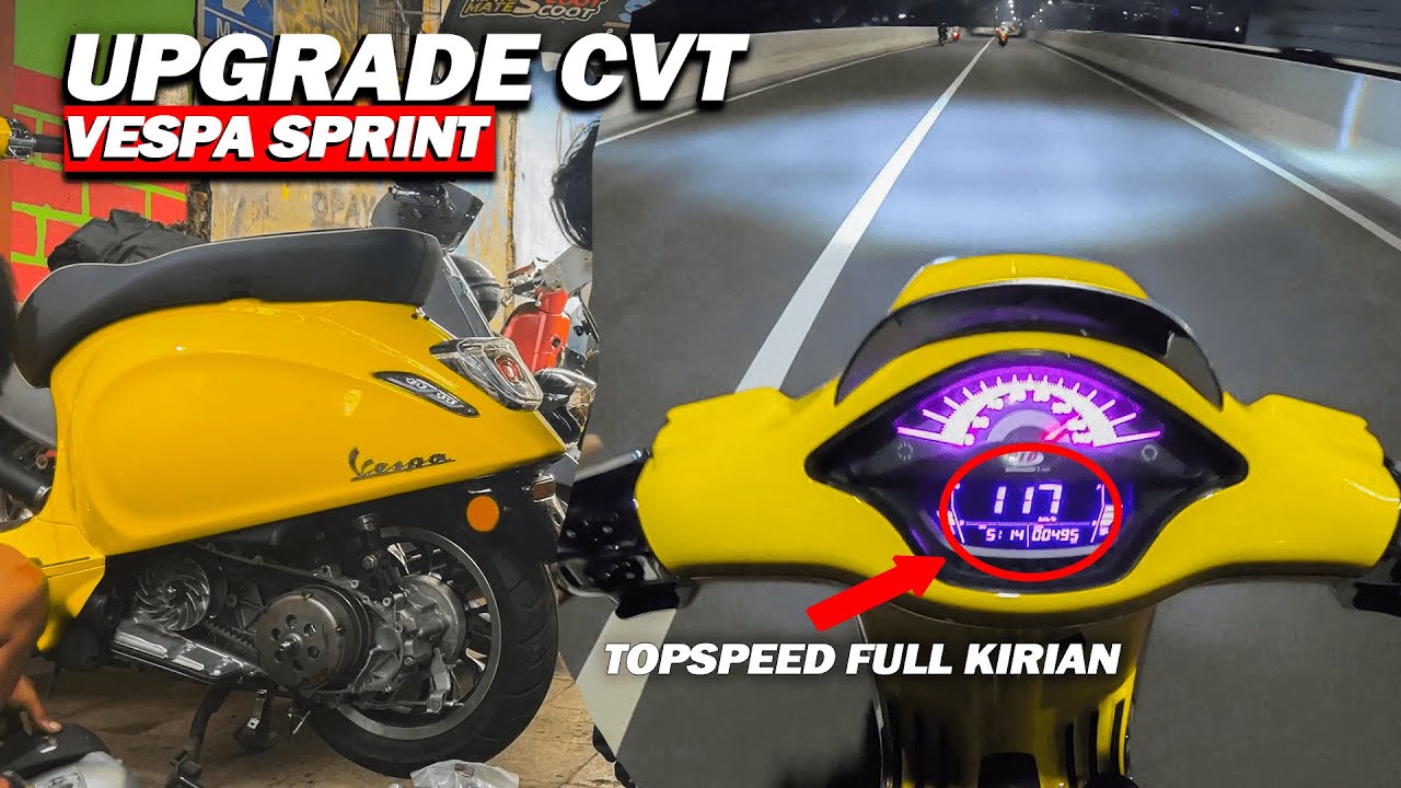 UPGRADE CVT FULL KIRIAN VESPA SPRINT !! LANGSUNG TEST TOPSPEED !!