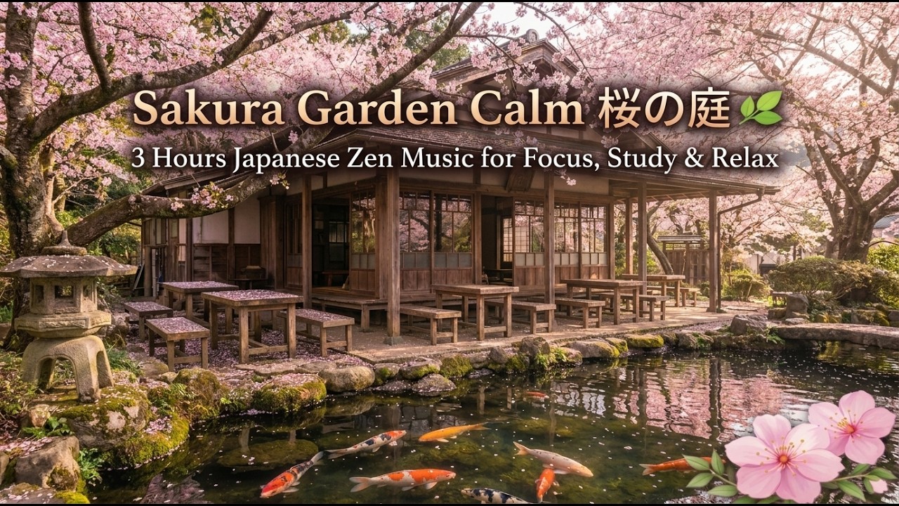 Sakura Garden Calm 桜の庭 🌸 3 Hours Japanese Zen Music for Focus, Study & Relax