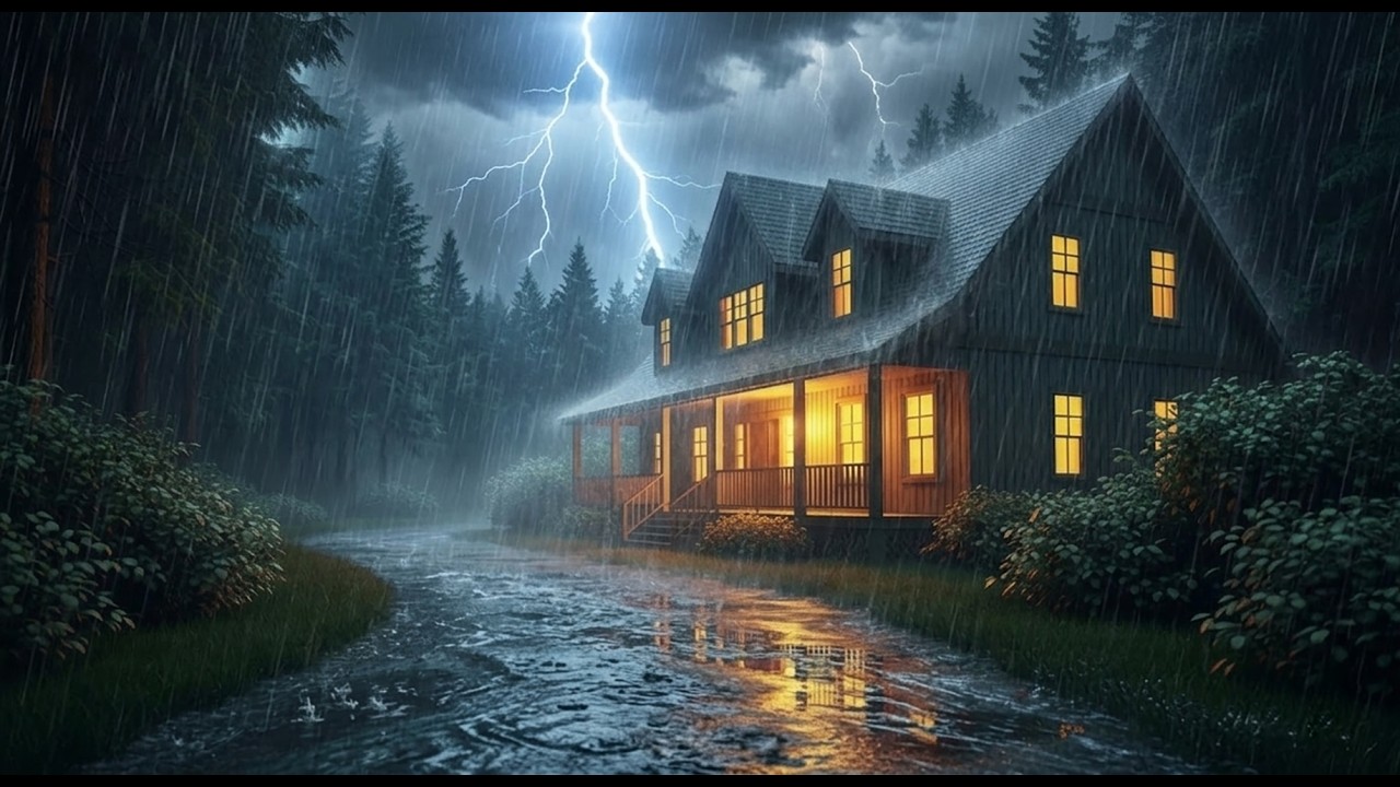Night Rain and Thunder Outside a Forest Cabin | 3 Hours Rain Sounds for Deep Sleep & Relaxation