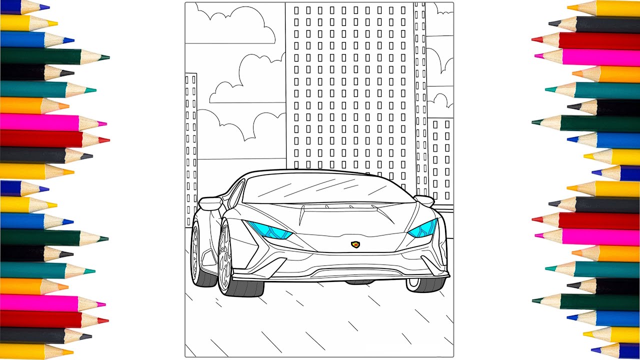 RED Lamborghini Coloring Page/Sport Car Powerful Engine/Art Therapy/How to Draw a Car!