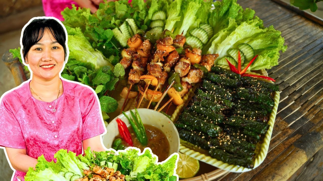 Grilled Meat Skewers and Super Delicious Beef Wrapped in Betel Leaves | Asian Recipe