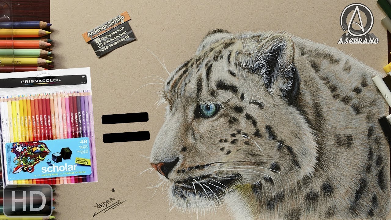 DIBUJO REALISTA CON COLORES ESCOLARES/ LEOPARDO DE LAS NIEVES