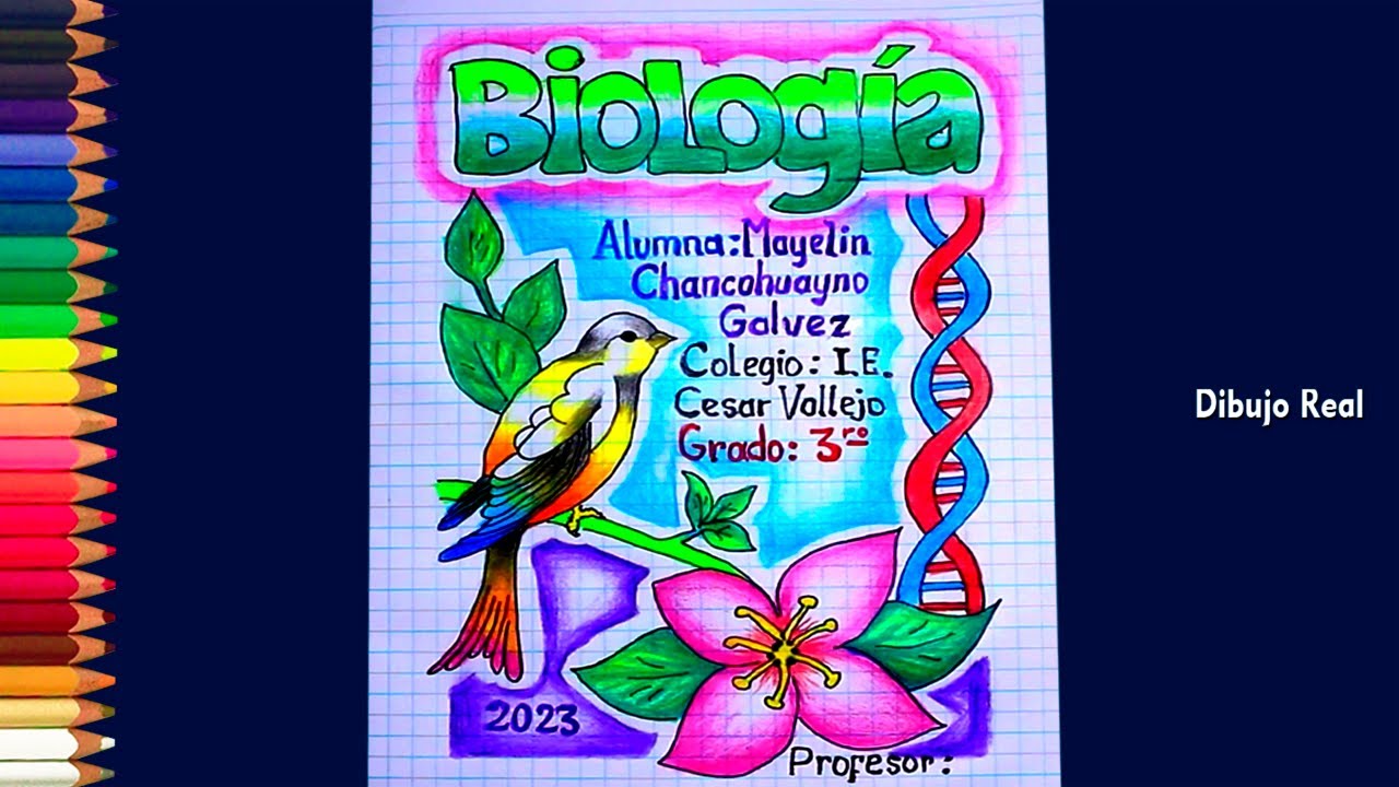 COMO DIBUJAR UNA CARATULA DE BIOLOGIA fácil y bonito