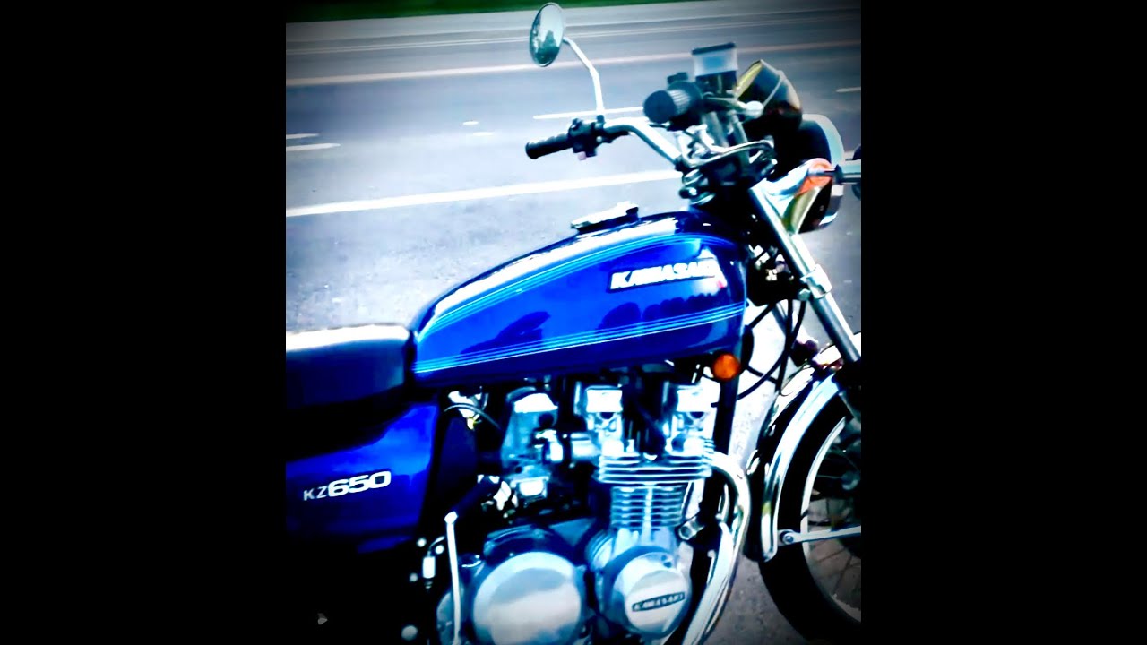 1978 Kawasaki KZ650-B color Blue in very clean running condition filming a walk-around w/ full sound