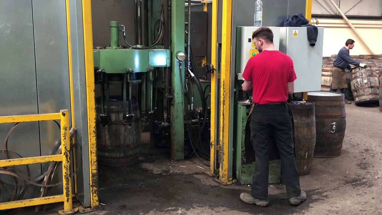 Machine Tightening a barrel at Speyside Cooperage
