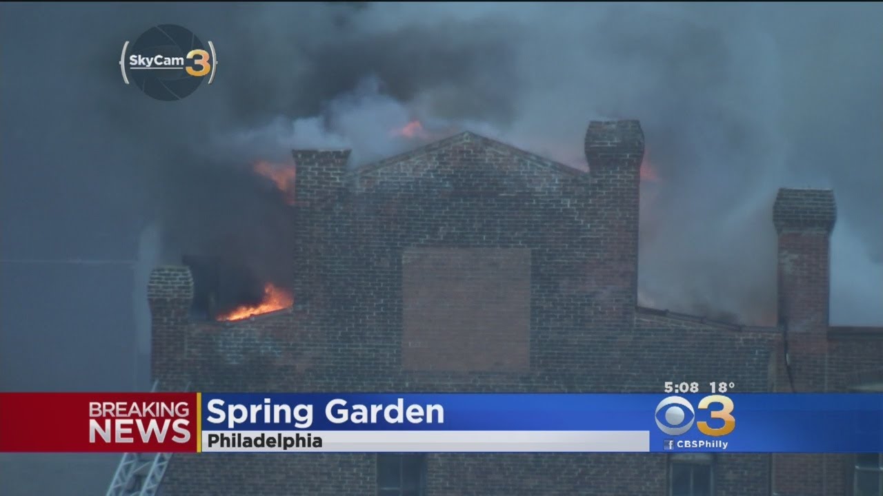 Vacant Building Goes Up In Flames Outside CBS3 Studios