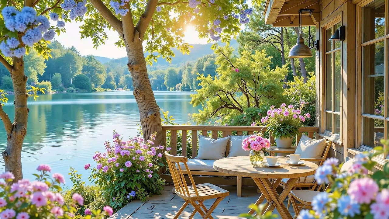 Peaceful Lakeside Porch on a Spring Morning 🌿 Soft Piano & Birdsong for Deep Sleep & Focus