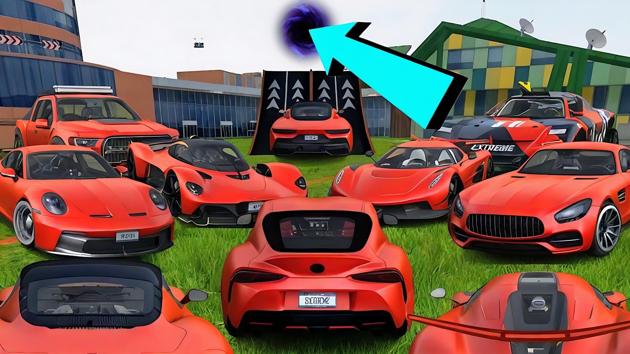Red SuperCars Stunts Through Ramp3 Challenge // Extreme Car  Driving Simulator // Cars Gameplay