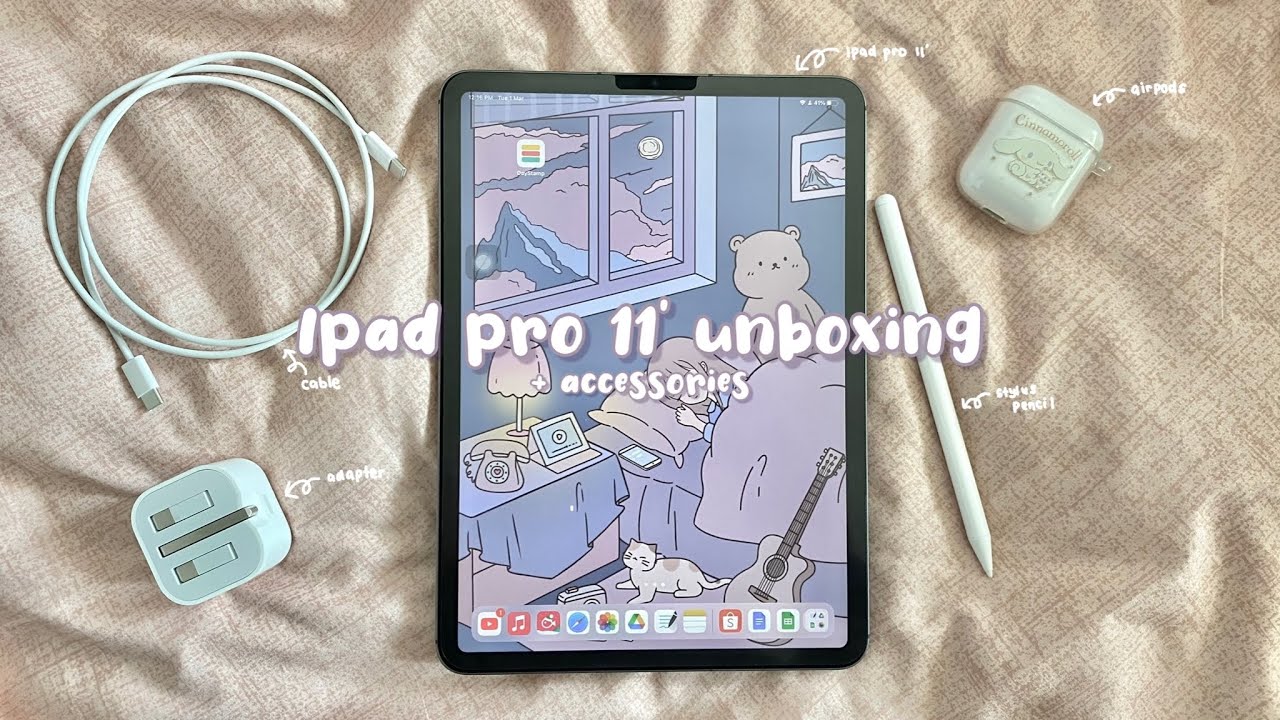 ipad pro M1 11’ unboxing (FREE AIRPODS) + accessories 🍎✨