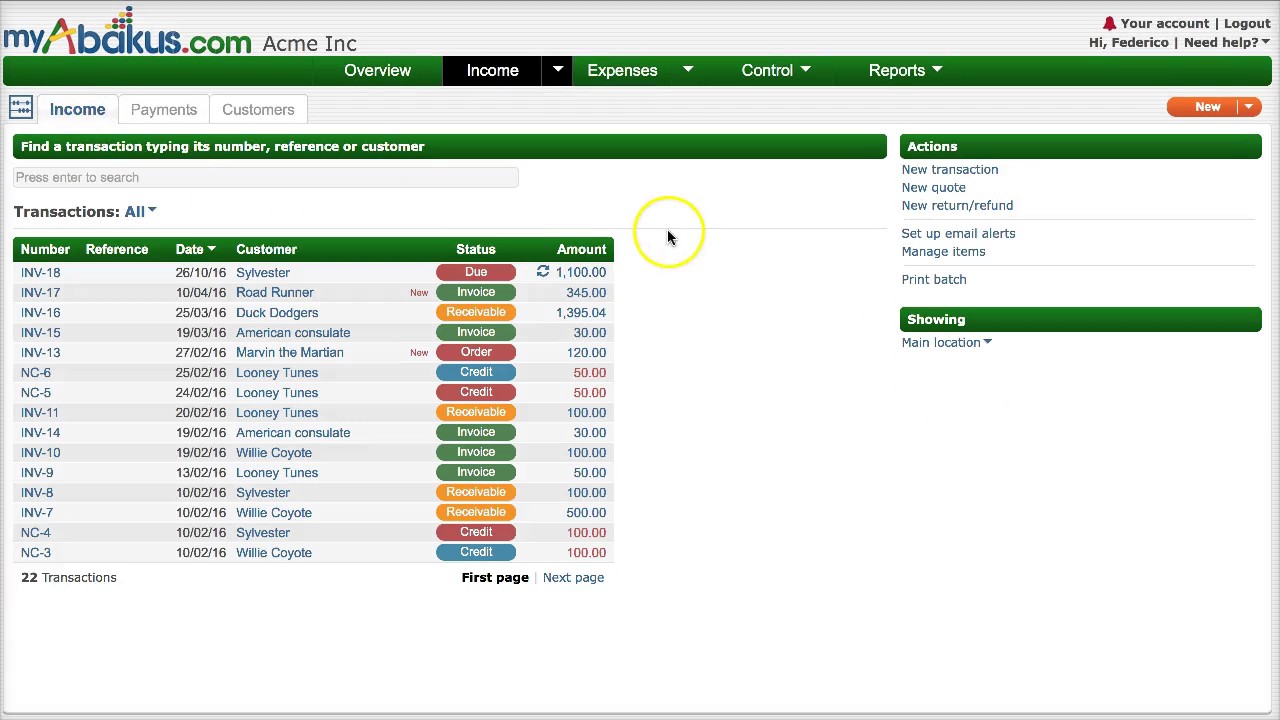 Create recurring income transactions