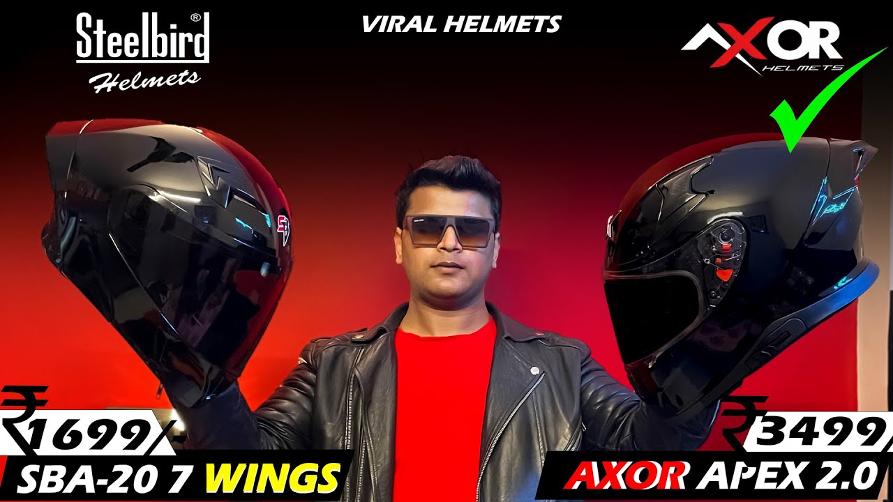 Steelbird Viral Helmet SBA 20 7 Wings Vs Axor Apex 2.0 Gloss Black with Big Spoiler😍Value for money?
