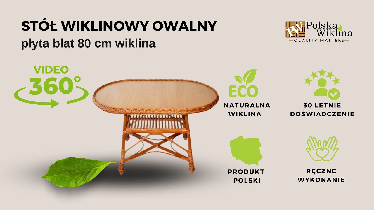 ST&Oacute;Ł WIKLINOWY OWALNY BLAT PŁYTA 80 CM 360&deg; | PolskaWiklina.pl