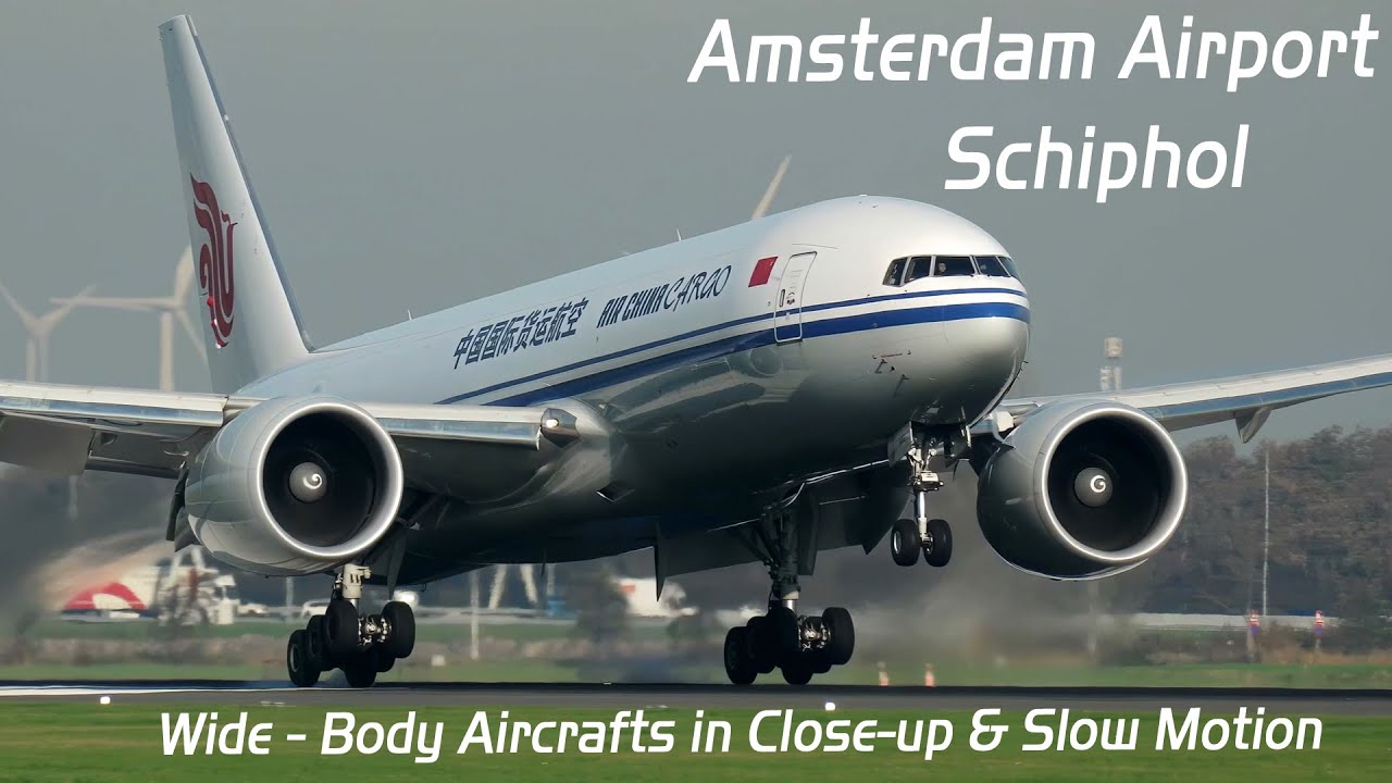Magical  Landings of Wide-Body Aircrafts in  Slow Motion . Amsterdam Airport.4K #planespotting