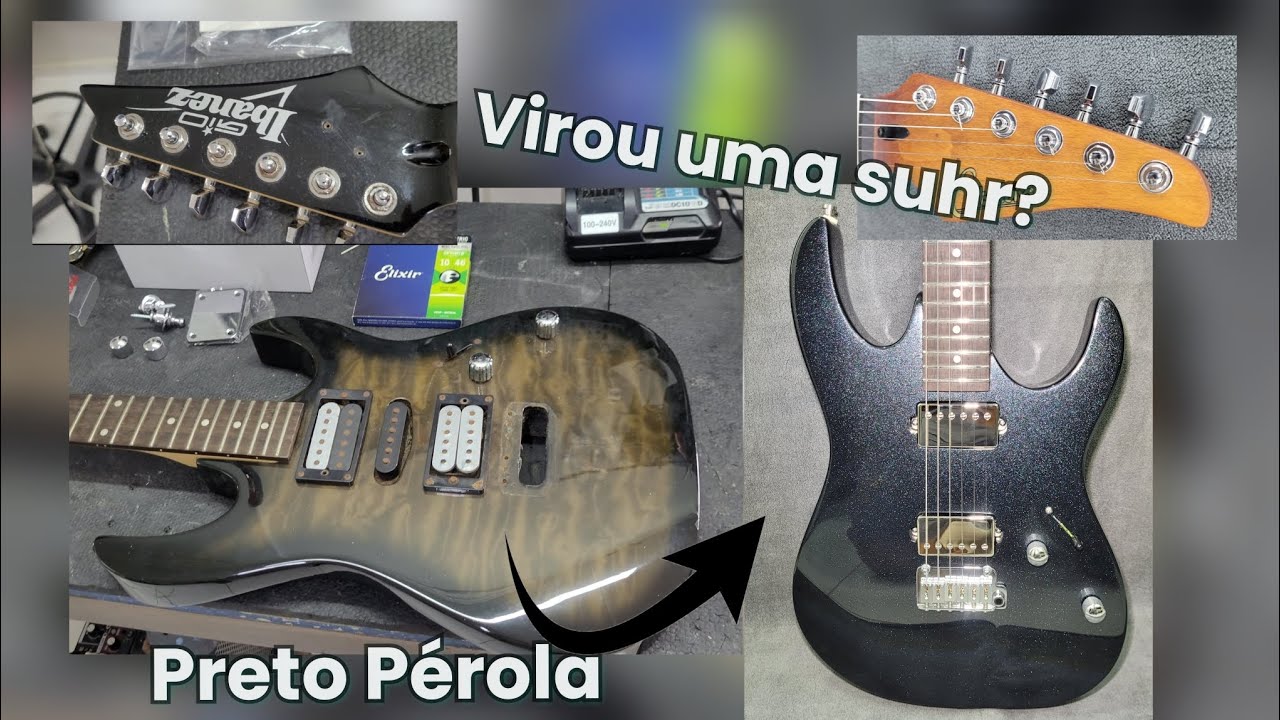 Ibanez Gio HSH Transformação em estilo Suhr HH - Pintura preto Pérola e Ferragens Gotoh