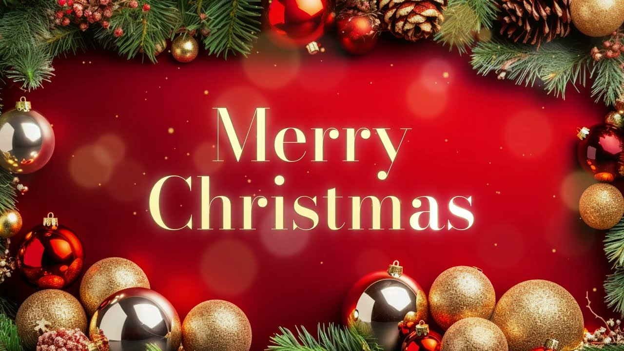 3 HOURS of Christmas Video Loop Wallpaper Screesaver 3 hours [red background with Merry Christmas]