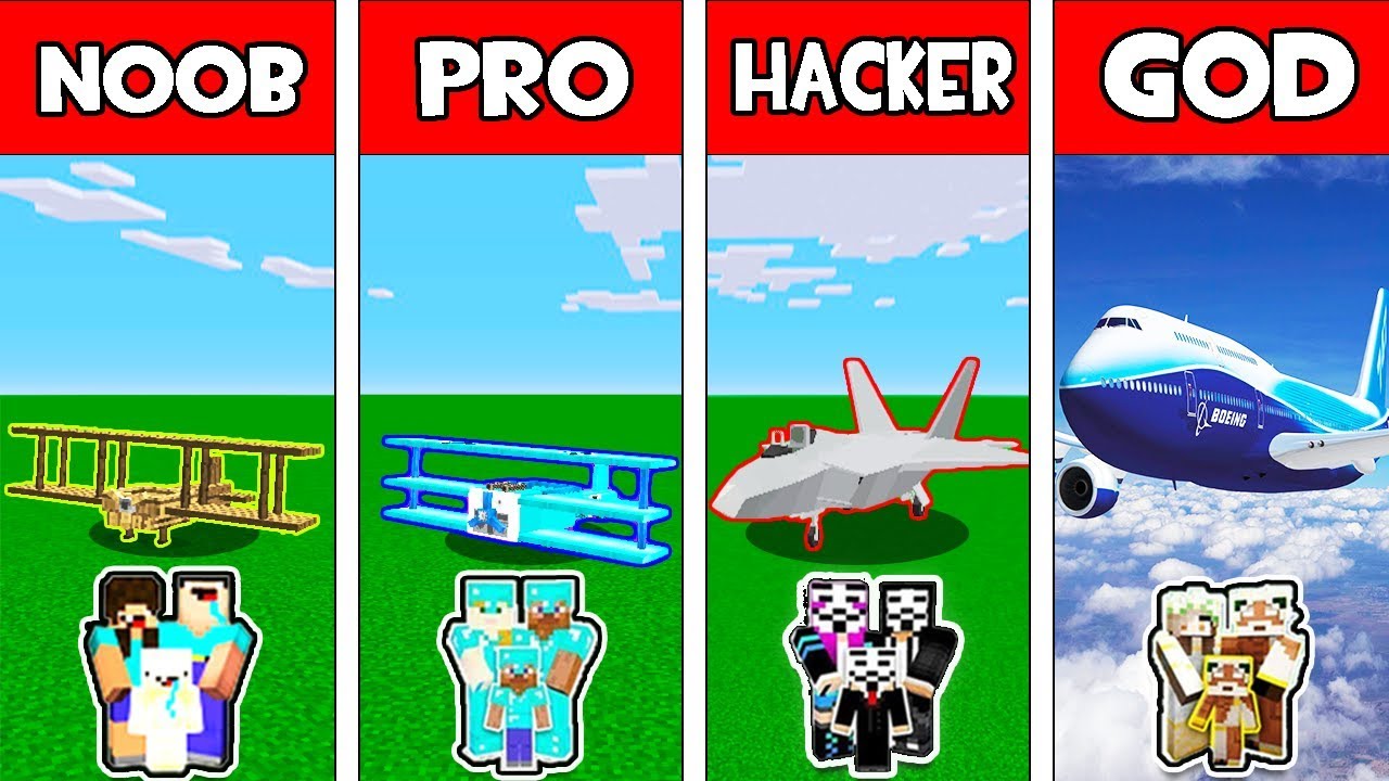 Minecraft - NOOB vs PRO vs HACKER vs GOD : FAMILY AIRPLANE CHALLENGE in Minecraft Animation