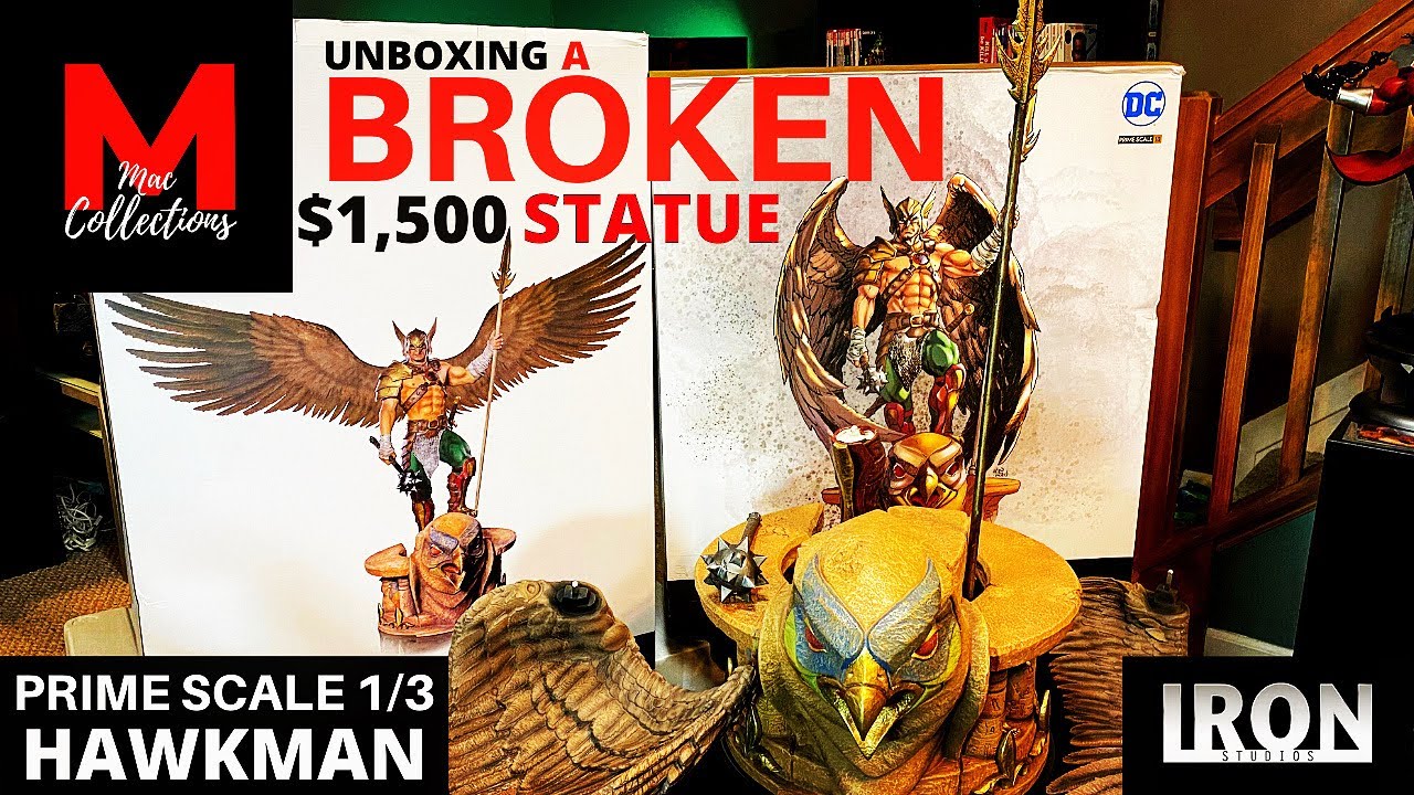 UNBOXING A BROKEN $1,500 : 1/3 HAWKMAN STATUE OPEN & CLOSED WINGS By IRON STUDIOS