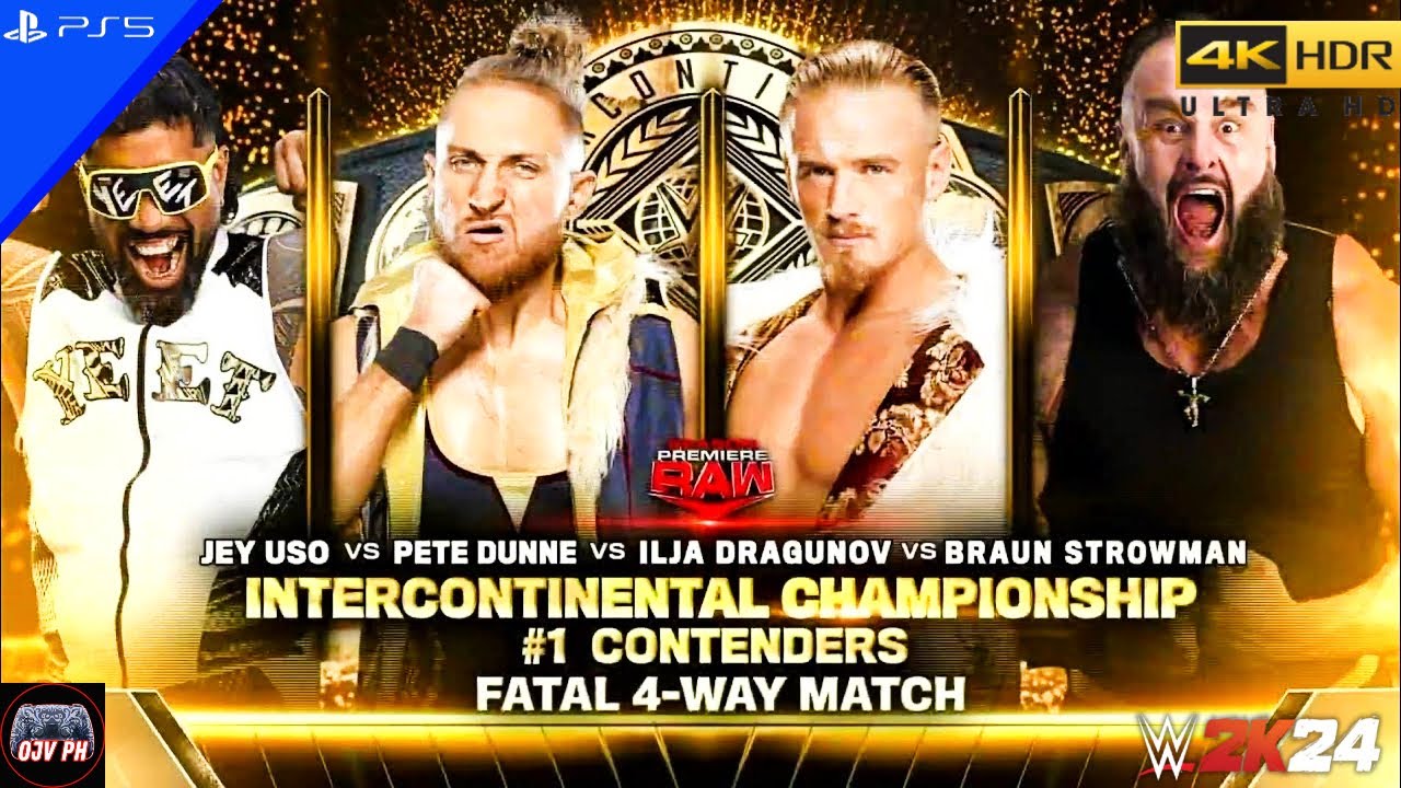 WWE 2K24 (PS5) - JEY USO vs. PETE DUNNE vs. ILJA DRAGUNOV vs. BRAUN STROWMAN | RAW, SEP. 9, 2024
