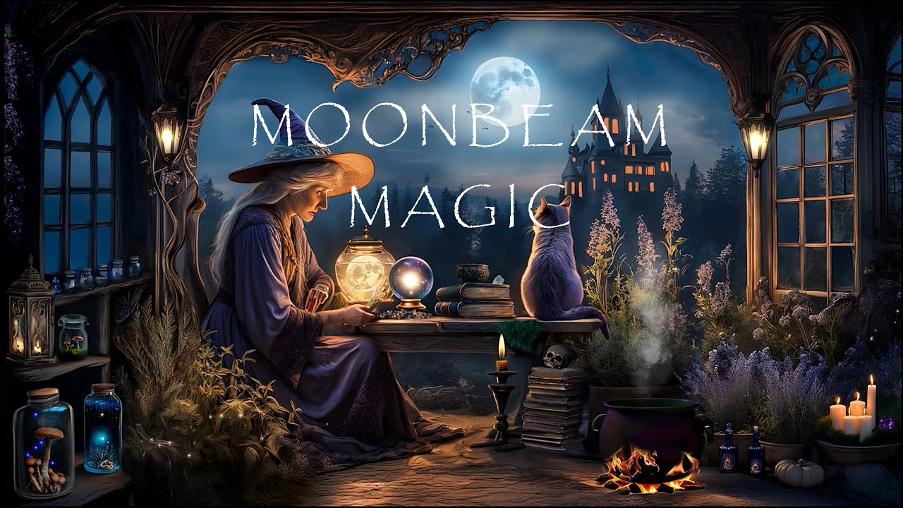 🔮ENCHANTED WITCH'S LAIR MOONLIGHT MAGIC IN THE MOUNTAINS🦇🌙 BUBBLING CAULDRON | CRACKLING FIRE ASMR