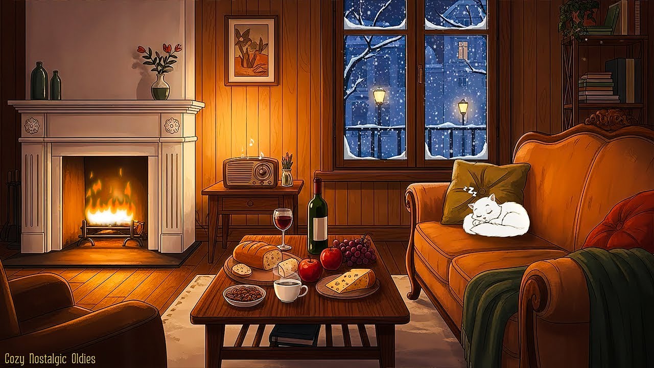 relaxing vintage jazz night in a cozy 1950s apartment | vintage oldies playing in another room
