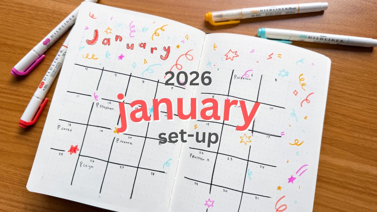 Планирование оформления ежедневника Bullet Journal на январь 2026 года 🎊 план в стиле конфетти вм...