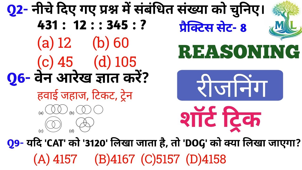 रीजनिंग प्रैक्टिस Set 8 | शार्ट ट्रिक | SSC CGL CHSL CPO GD | RRB NTPC GROUP D | BPSC AEDO BANKING