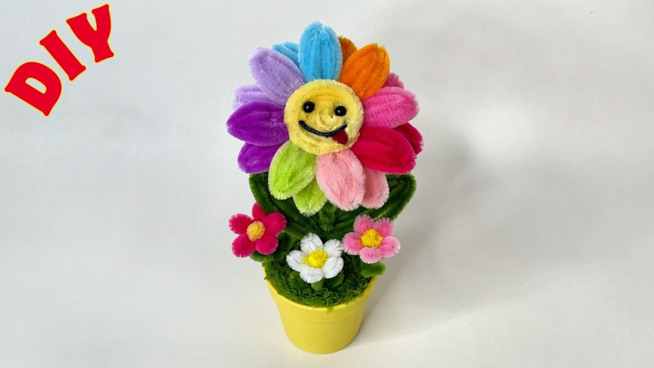 Cách làm chậu hoa Mini Mix Màu cute bằng Kẽm Nhung💝Make Mini Mix Color Flower Pot with Pipe Cleaner