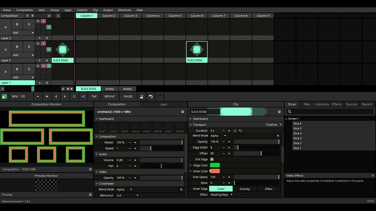 Resolume Arena  slice edge 2.0