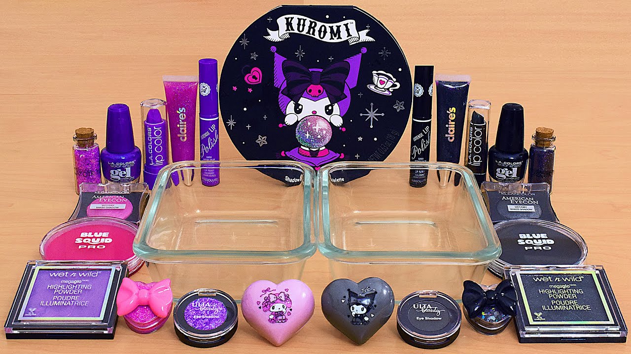Purple Pink vs Black - Mixing Makeup Eyeshadow Into Slime ASMR